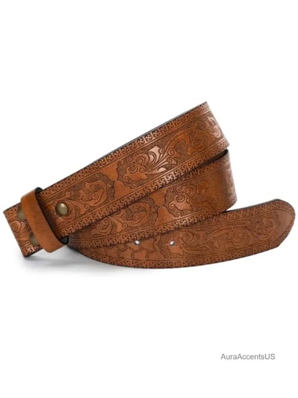 PU Leather Western Cowboy Belt Waist Strap Floral Engraved Adjustable 27-36